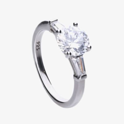 Diamonfire Silver Round & Baguette Cut Cubic Zirconia Three Stone Ring R3613