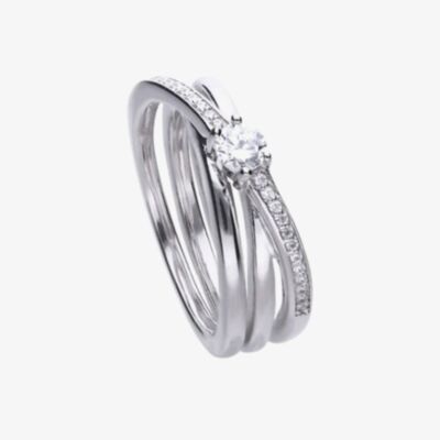 Diamonfire Silver Cubic Zirconia Crossover Band Ring R3614