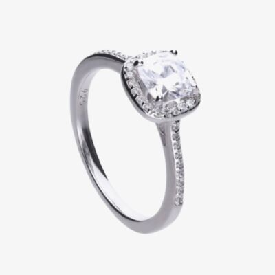 Diamonfire Silver Square Cubic Zirconia Shoulder Set Ring R3626