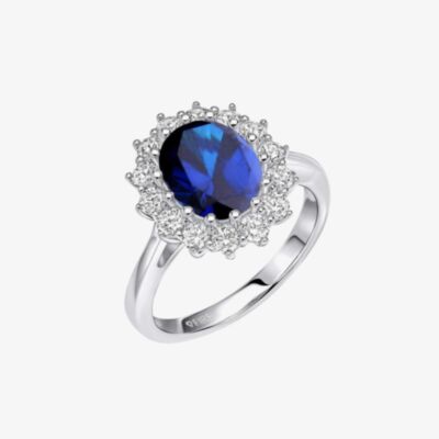 Diamonfire Silver Blue & White Cubic Zirconia Oval Cluster Ring R3663