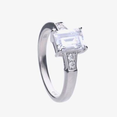 Diamonfire Silver Emerald Cut Cubic Zirconia Five Stone Ring R3714