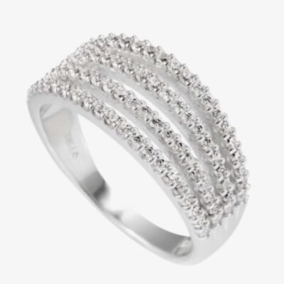 Diamonfire Silver Four Row White Cubic Zirconia Pave Ring 61/1788/1/082