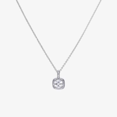 Diamonfire Silver Square Pave Set Cubic Zirconia Pendant Necklace P4617