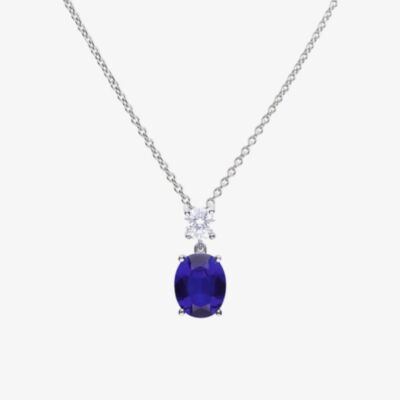 Diamonfire Sterling Silver Oval Blue Cubic Zirconia Drop Necklace P4964
