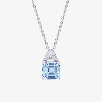Diamonfire Sterling Silver Square Light Blue Cubic Zirconia Necklace N4660