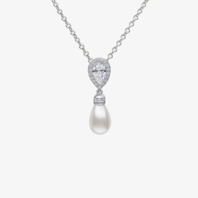 Diamonfire Silver Teardrop Cubic Zirconia & Shell Pearl Pendant Necklace P5400