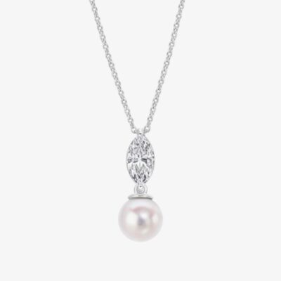 Diamonfire Sterling Silver Marquise Pearl Drop Necklace P5582