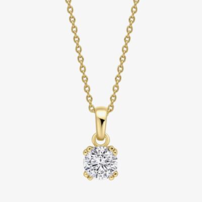 Diamonfire Gold Plated Double Claw Cubic Zirconia Solitaire Pendant Necklace P5585
