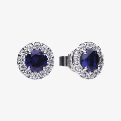 Diamonfire Silver Blue Round Cubic Zirconia Halo Stud Earrings E5598