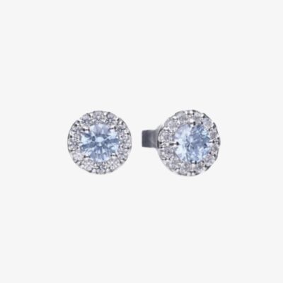 Diamonfire Silver Light Blue Round Cubic Zirconia Halo Stud Earrings E5776