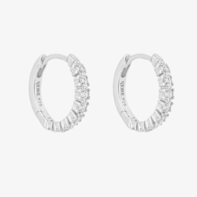 Diamonfire Sterling Silver Dainty Pave Cluster Hoop Earrings E6200