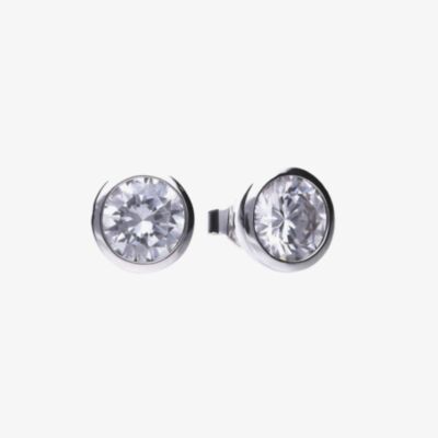Diamonfire Silver Bezel Set 2.00ct Cubic Zirconia Stud Earrings E6620