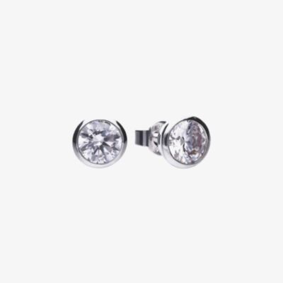 Diamonfire Silver Bezel Set 1.00ct Cubic Zirconia Stud Earrings E6624