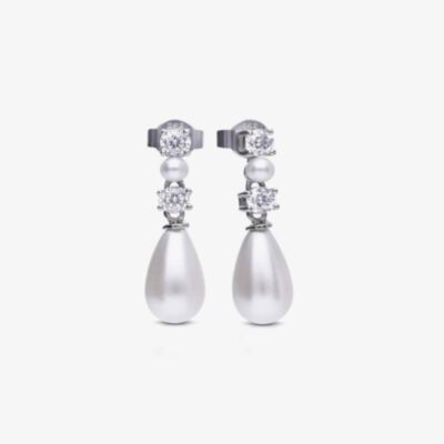 Diamonfire Silver Shell Pearl Cubic Zirconia Dropper Earrings E6649