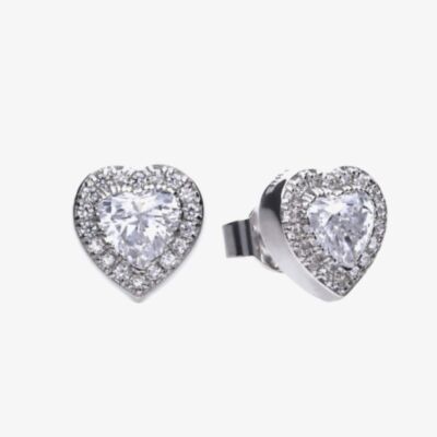 Diamonfire Sterling Silver Heart Shape Cubic Zirconia Stud Earrings E5589