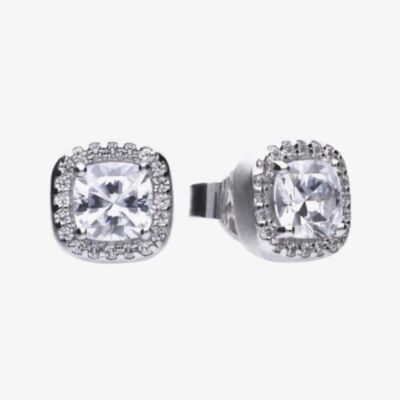 Diamonfire Sterling Silver Square Cubic Zirconia Halo Stud Earrings E5590