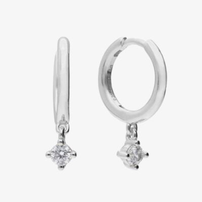 Diamonfire Silver Cubic Zirconia Drop Huggie Hoop Earrings E6306