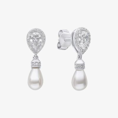 Diamonfire Silver Teardrop Cubic Zirconia Shell Pearl Drop Earrings E6404