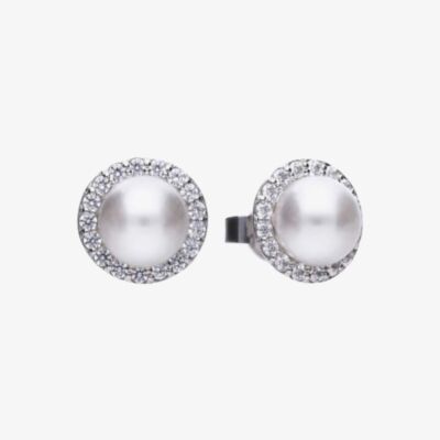 Diamonfire Silver Shell Pearl Cubic Zirconia Halo Stud Earrings E5656