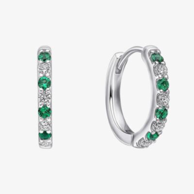 Diamonfire Sterling Silver Green & White Cubic Zirconia Hoop Earrings E6700