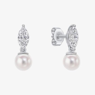 Diamonfire Sterling Silver Marquise Pearl Drop Earrings E6722