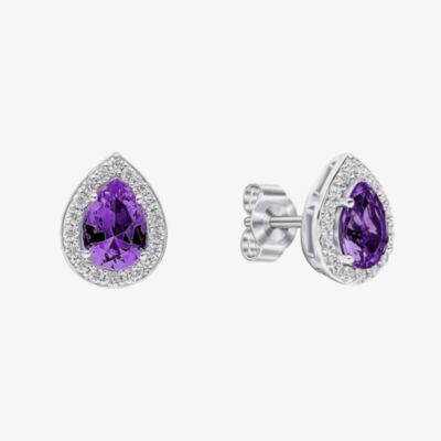 Diamonfire Sterling Silver Purple Cubic Zirconia Teardrop Halo Earrings E6719