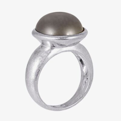 SENCE Nugget Silver Plated Round Grey Agate Ring V192