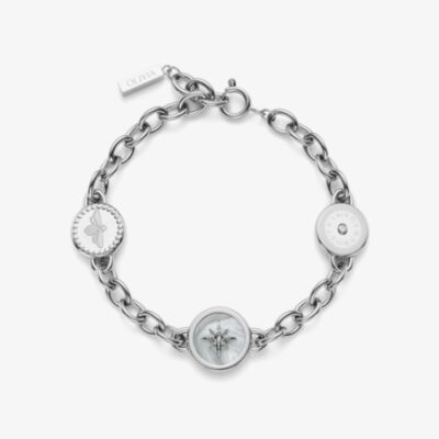 Olivia Burton Signature Silver Tone Crystal Bumble Bee & North Star Multi Charm Bracelet 24100333