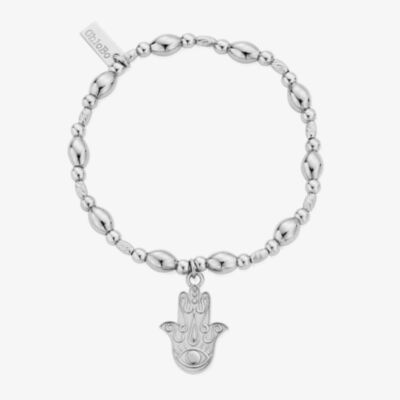 ChloBo Treasures Of Bali Guardians Gaze Sterling Silver Hamsa Hand Charm Bracelet SBBCOB3506