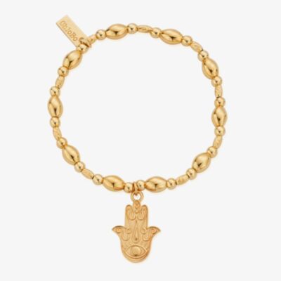 ChloBo Treasures Of Bali Guardians Gaze 18ct Yellow Gold Plated Hamsa Hand Charm Bracelet GBBCOB3507