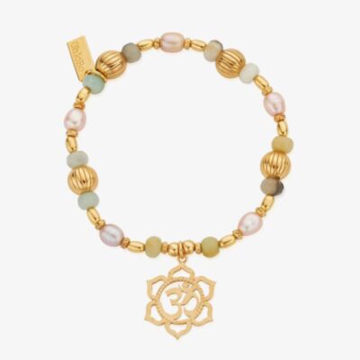 ChloBo Treasures Of Bali Divine Lotus 18ct Yellow Gold Plated Mixed Stone Beaded Charm Bracelet GBAP3529