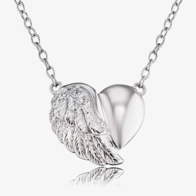 Angel Whisperer Silver Heart Wing Necklace ERN-LILHEARTWING