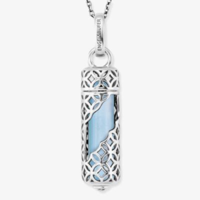 Angel Whisperer Silver Blue Agate Healing Stone Necklace ERN-HEAL-BA-M