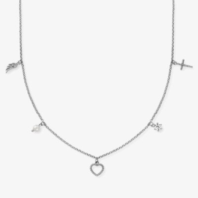 Angel Whisperer Silver Heart Multi Charm Necklace ERN-FLH-PE-ZI