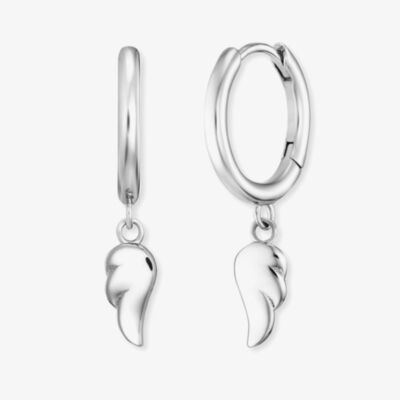 Angel Whisperer Flying Wings Silver Hoop Dropper Earrings ERE-FLYWING1-CR