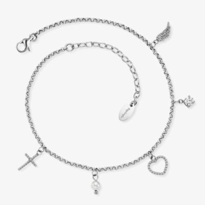 Angel Whisperer Silver Heart Multi Charm Anklet ERFS-FLH-PE-ZI