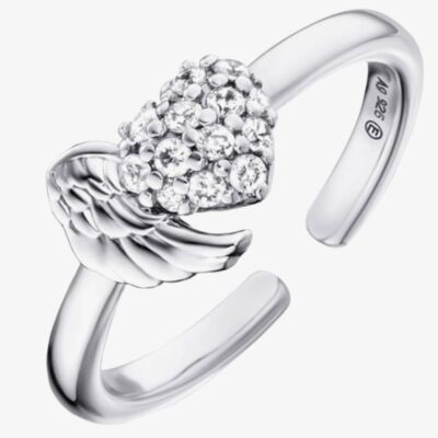 Angel Whisperer Silver Heart Wing Ring ERR-WINGHEART-ZI