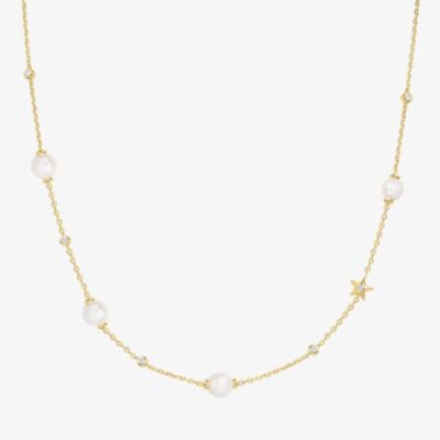 Ania Haie Miss Dainty 14ct Gold Plated Pearl & Cubic Zirconia Star Necklace NO65-09G