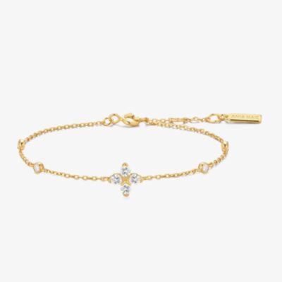 Ania Haie Starlit Drops 14ct Gold Plated Sparkling Lucky Clover Bracelet B074-04G
