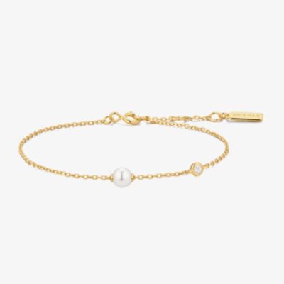 Ania Haie Luna Gaze 14ct Gold Plated Shell Pearl & Bezel-Set Sparkle Bracelet B075-01G