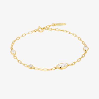 Ania Haie Yellow Gold Tone Plated Cubic Zirconia Organic Dome Pebble Station Bracelet B076-08G