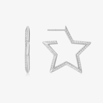 Ania Haie Sunny Sparkler Sterling Silver Large Pave Star Hoop Earrings E064-09H
