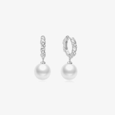 Ania Haie Luna Gaze Silver Shell Pearl Dangling Twisted Huggie Earrings E075-14H