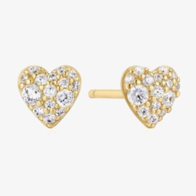 Ania Haie Starlit Drops 14ct Gold Plated Pave Heart Stud Earrings E074-01G