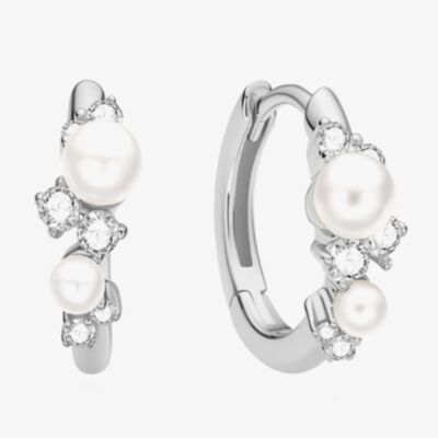 Ania Haie Starlit Drops Silver Shell Pearl & Cubic Zirconia Huggie Hoop Earrings E074-05H