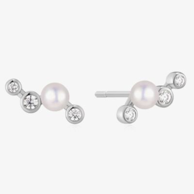 Ania Haie Starlit Drops Silver Zig-Zag Shell Pearl Stud Earrings E074-11H
