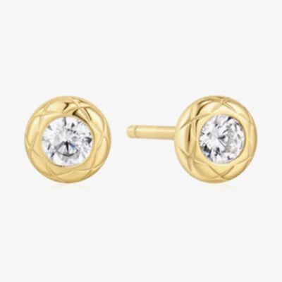 Ania Haie Tide Echo 14ct Gold Plated Textured Bezel-Set Stud Earrings E072-01G