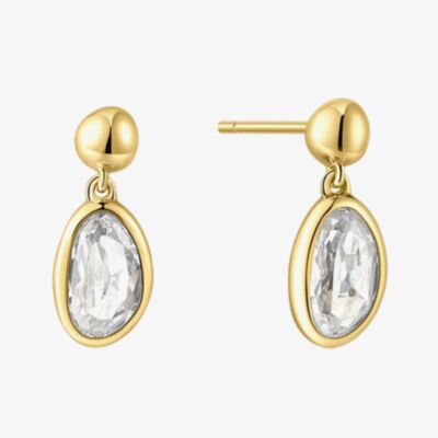 Ania Haie Yellow Gold Tone Plated Cubic Zirconia Organic Pebble Dangle Stud Earrings E076-06G