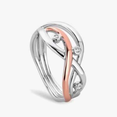 Clogau Swallow Falls 9ct Rose Gold Sterling Silver Topaz Swirl Ring 3SCTWIR