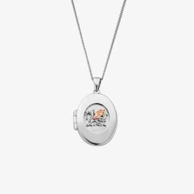 Clogau Welsh Dragon Silver & Rose Gold Locket Necklace 3SWDN0755